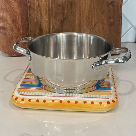 Vintage Festin Coquin Hand Painted Trivet Pottery Creation 18 Provence France - Picture 2 of 8